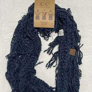 NWT Women's C.C Exclusives Navy Blue Infinity Scarf Super Soft Material Fringe